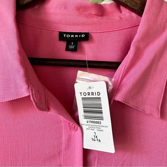 Torrid Drop Shoulder Button Front Shirt. 1X. Chateau Rose. NWT. - Picture 3 of 7